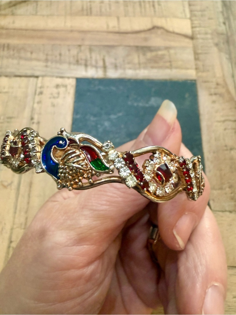 Indian Meenakari Peacock Bangle Bracelet Gold Tone Enamel Rhinestone Slip Child